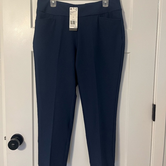ADIDAS Women’s Ankle Pull on Pants Large Navy Blue Golf Outdoors MSRP $80 NWT - Picture 1 of 12